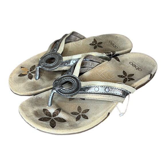 Abeo Bio System Felicity Sandals Size 9N Leather Vibram Sole Metallic Straps - Picture 1 of 5